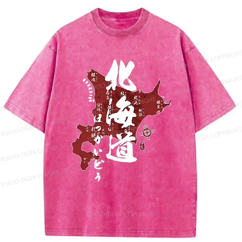Tokyo-Tiger Map Of Hokkaido Washed T-Shirt