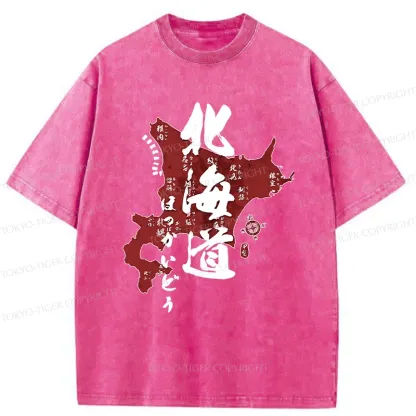 Tokyo-Tiger Map Of Hokkaido Washed T-Shirt