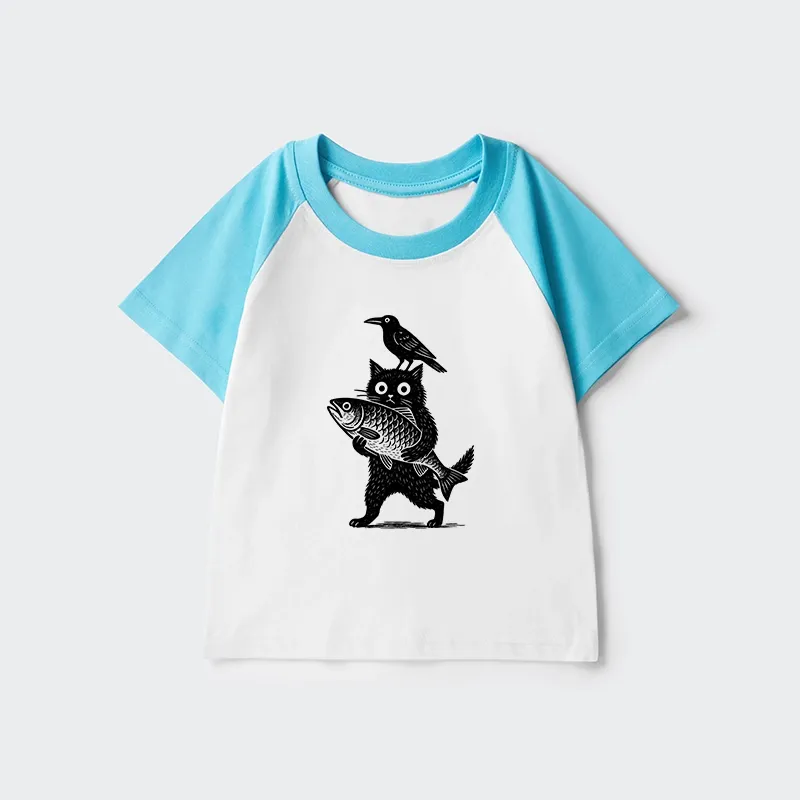Tokyo-Tiger Black Animals Funny Kids Raglan T-shirt