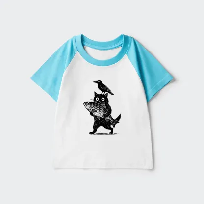 Tokyo-Tiger Black Animals Funny Kids Raglan T-shirt