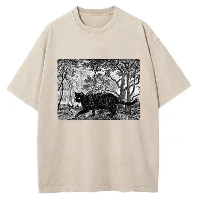Tokyo-Tiger Cat Walking In The Woods Washed T-Shirt