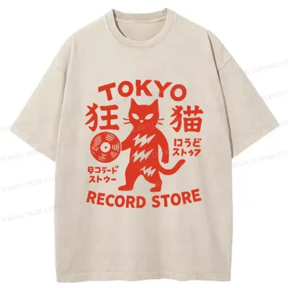 Tokyo-Tiger Japanese DJ Cat Washed T-Shirt