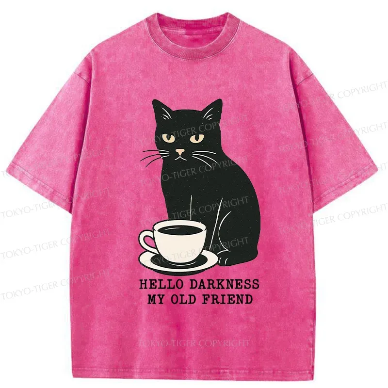 Tokyo-Tiger Black Cat Drinking Coffee Washed T-Shirt