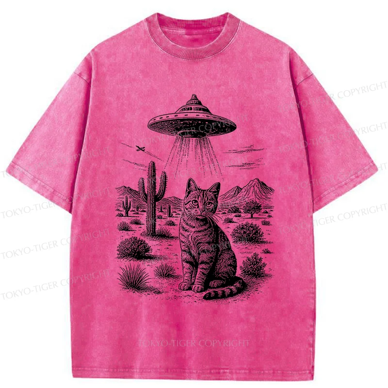Tokyo-Tiger UFO And Cat Washed T-Shirt