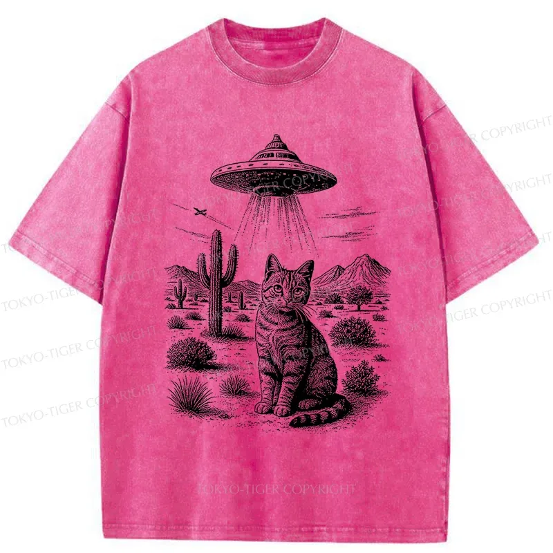 Tokyo-Tiger UFO And Cat Washed T-Shirt
