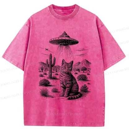 Tokyo-Tiger UFO And Cat Washed T-Shirt