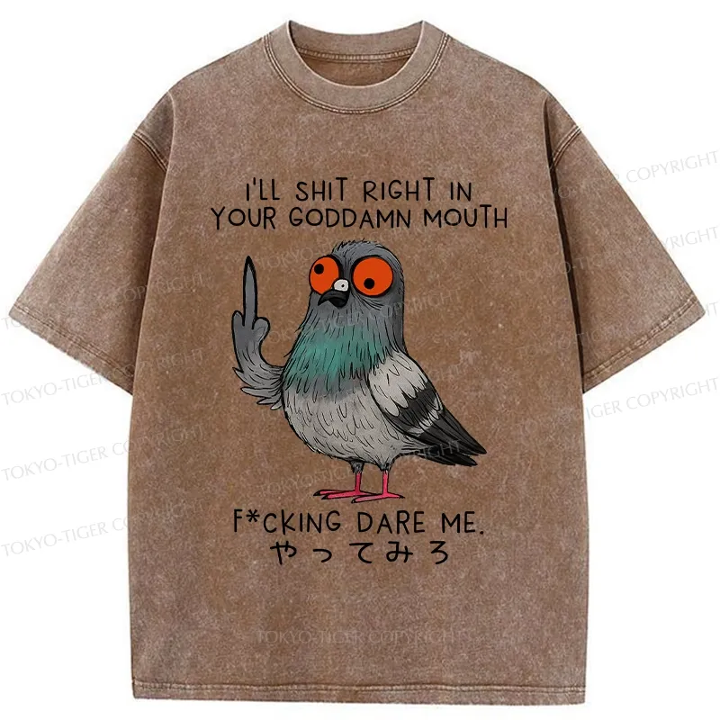 Tokyo-Tiger Angry Pigeon Funny Washed T-Shirt