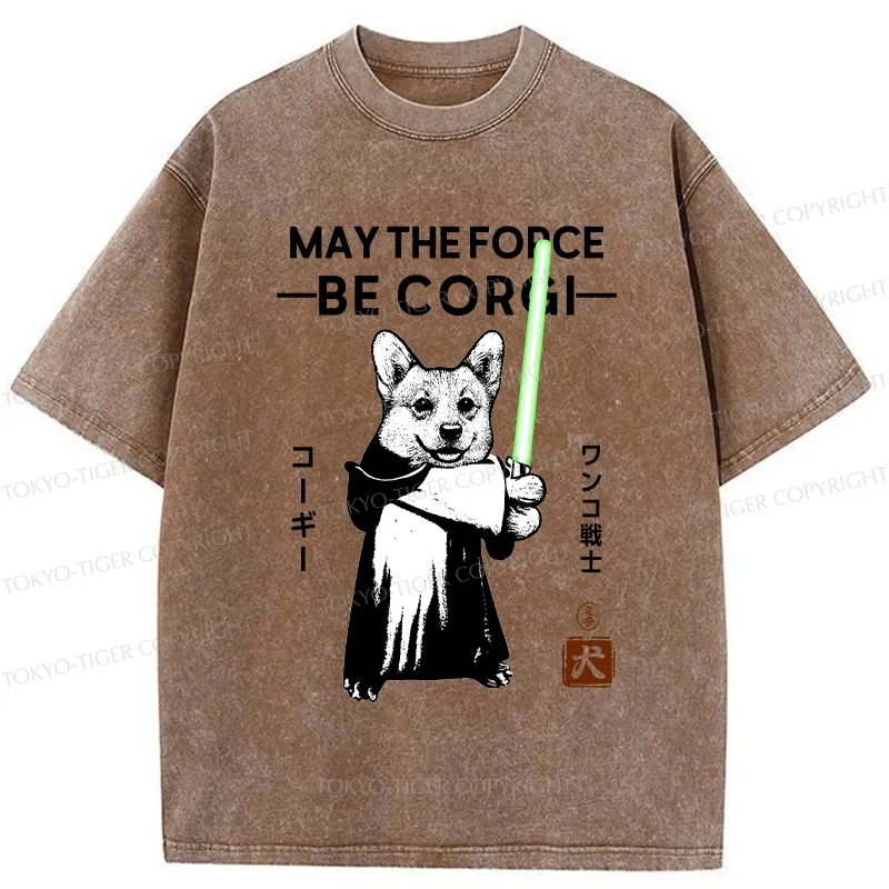Tokyo-Tiger Funny Corgi Warrior Washed T-Shirt