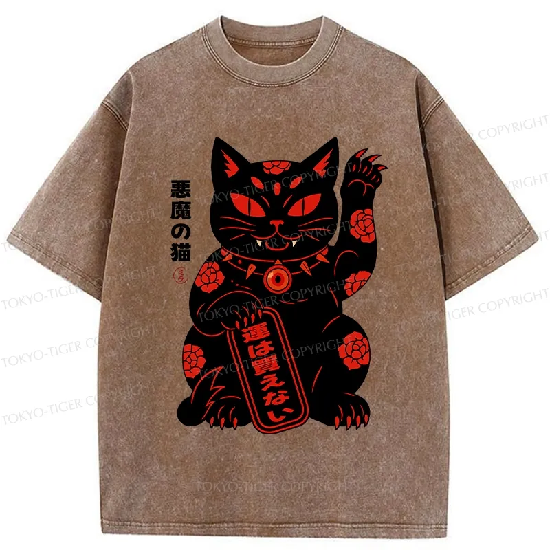 Tokyo-Tiger Devil Lucky Cat Washed T-Shirt