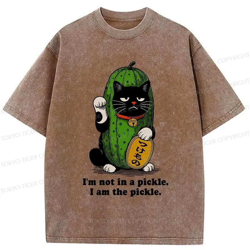 Tokyo-Tiger Funny Pickle Lucky Cat Washed T-Shirt