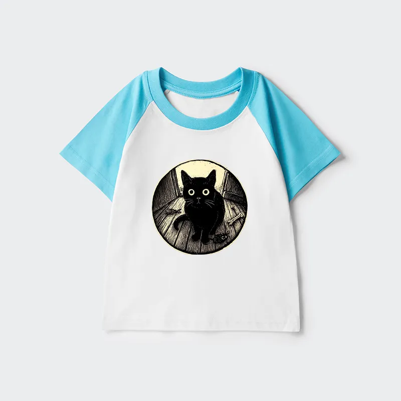 Tokyo-Tiger Waiting Black Cat Kids Raglan T-shirt