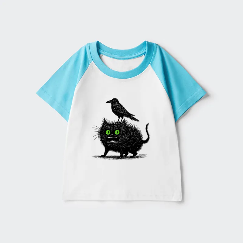 Tokyo-Tiger Crow And Black Cat Kids Raglan T-shirt