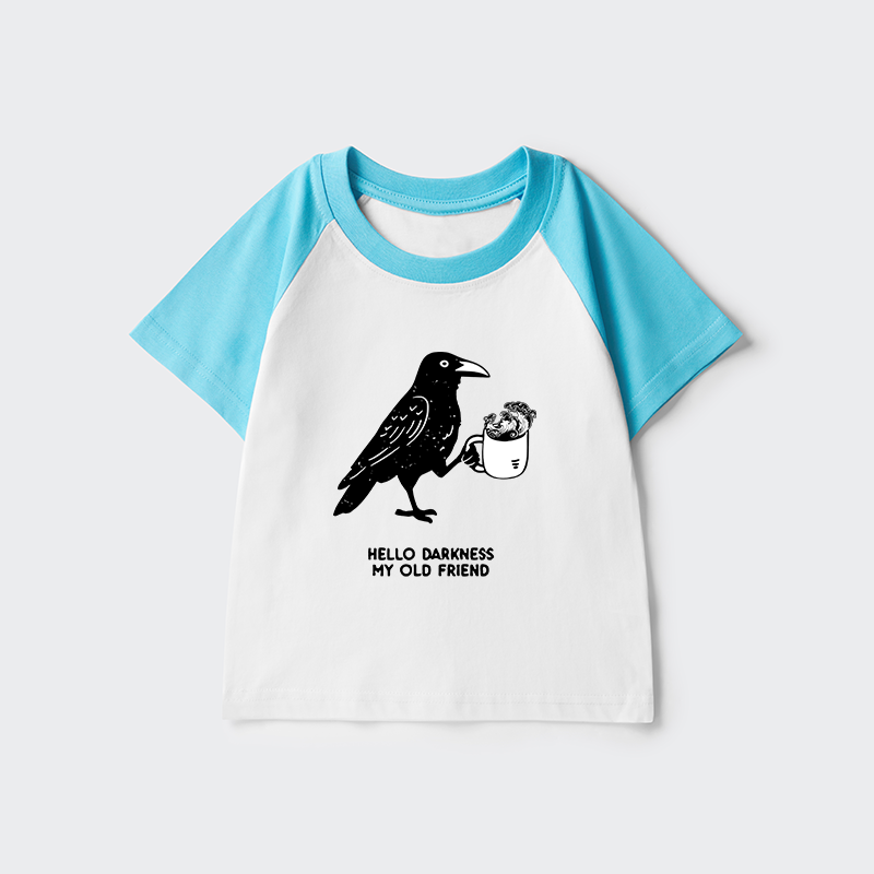 Tokyo-Tiger Crow Drinking Black Coffee Funny Kids Raglan T-shirt