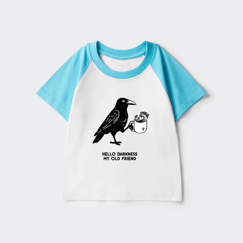 Tokyo-Tiger Crow Drinking Black Coffee Funny Kids Raglan T-shirt