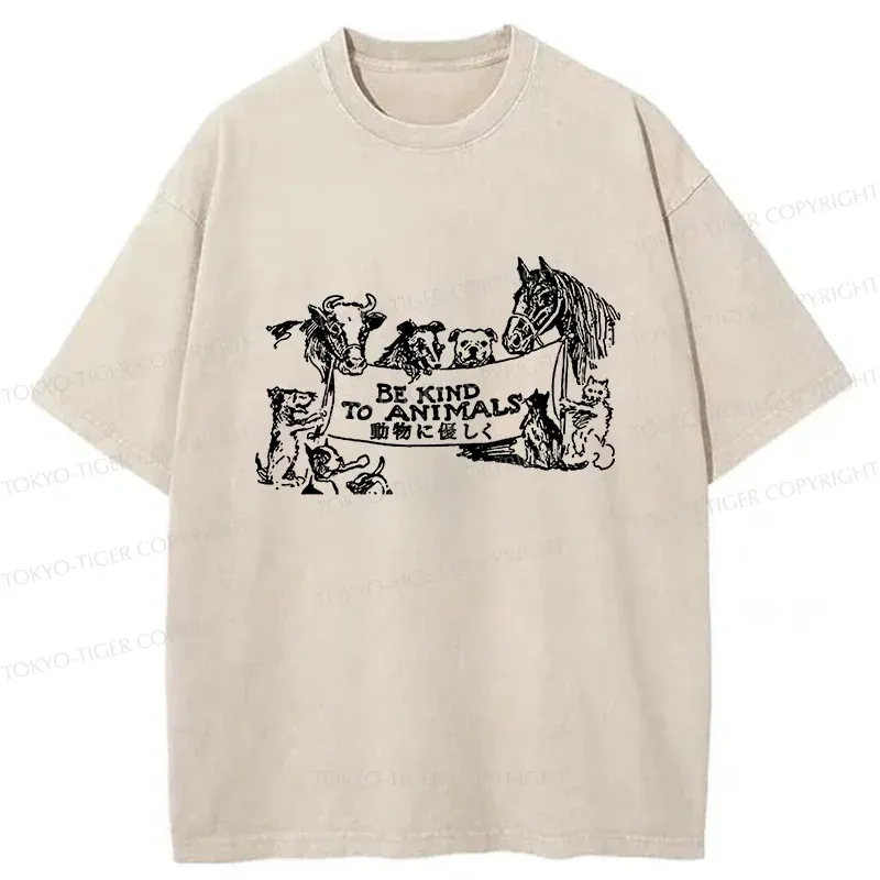 Tokyo-Tiger Be Kind To Animals Washed T-Shirt