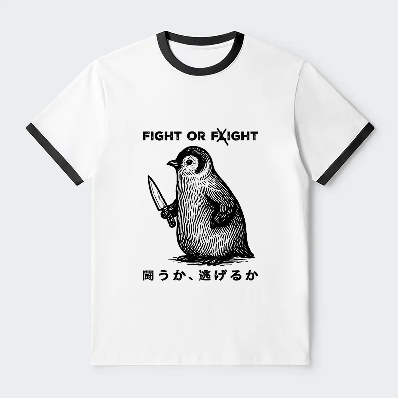 Tokyo-Tiger Funny Fight Or Flight Contrast Trim T-Shirt