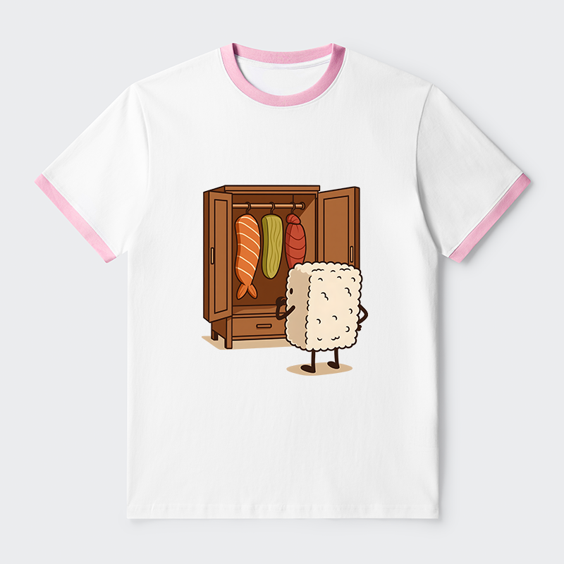 Tokyo-Tiger Sushi Pick Out Clothes Contrast Trim T-Shirt