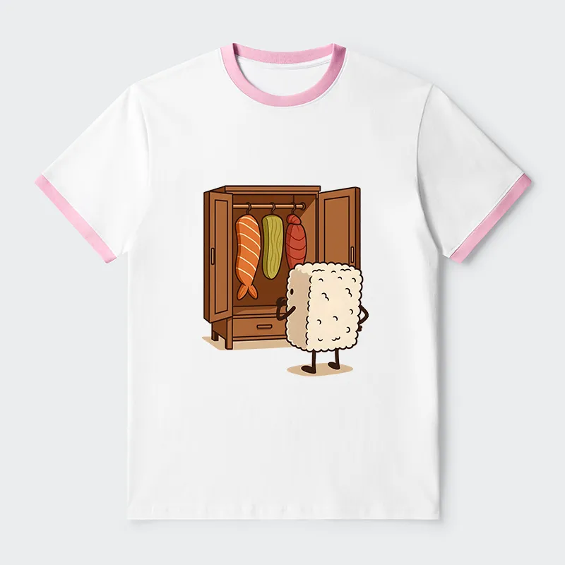 Tokyo-Tiger Sushi Pick Out Clothes Contrast Trim T-Shirt