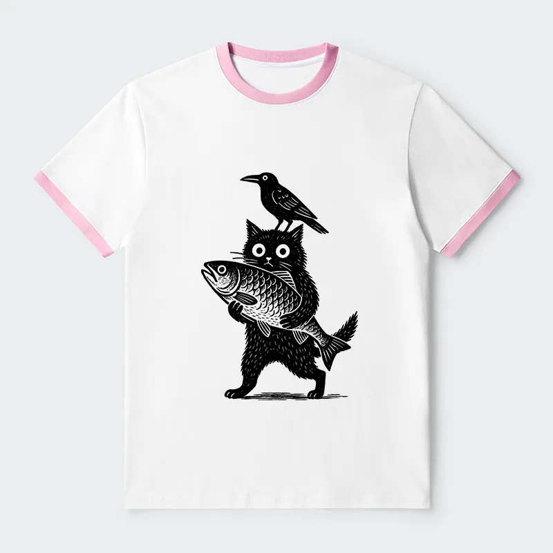 Tokyo-Tiger Black Animals Funny Contrast Trim T-Shirt