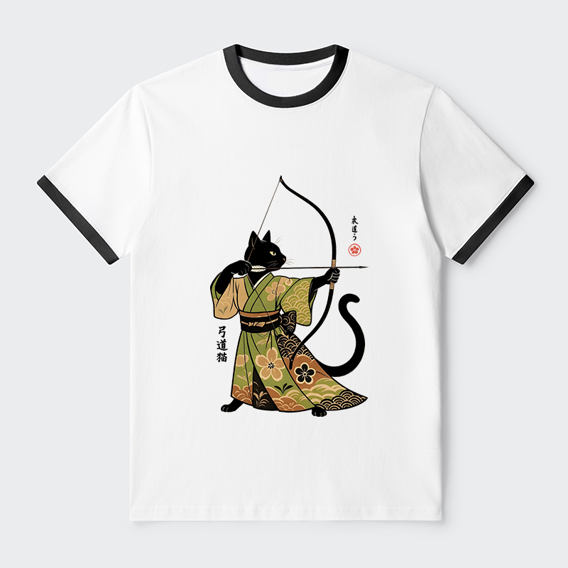 Tokyo-Tiger Japan Cat Archery Contrast Trim T-Shirt