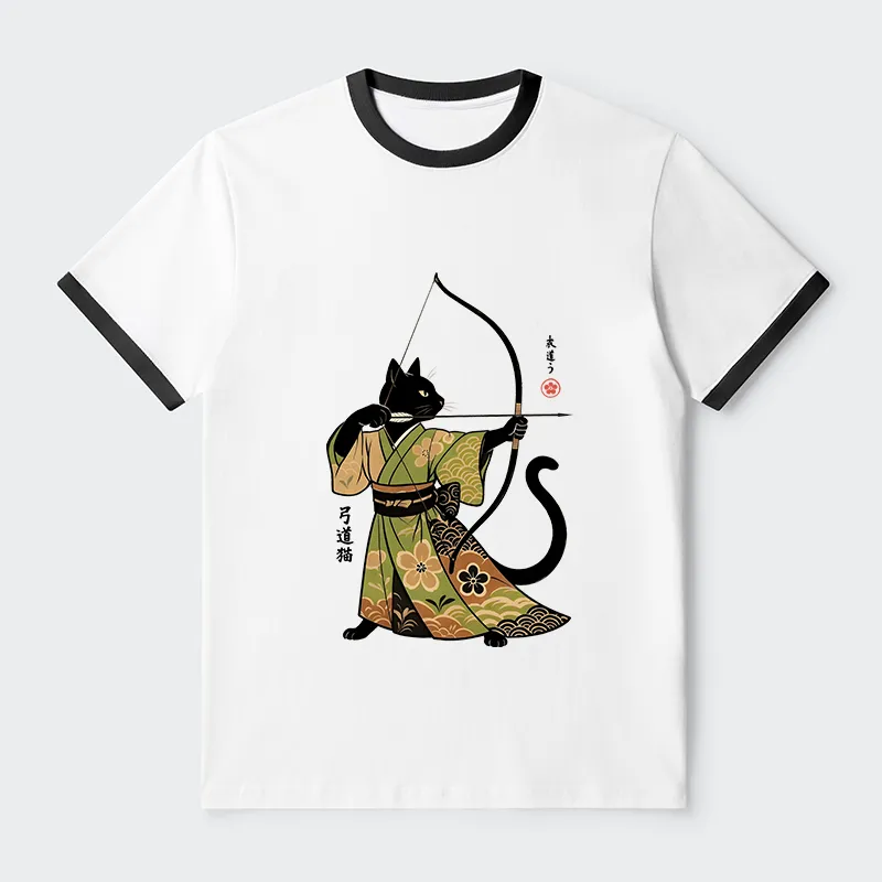 Tokyo-Tiger Japan Cat Archery Contrast Trim T-Shirt