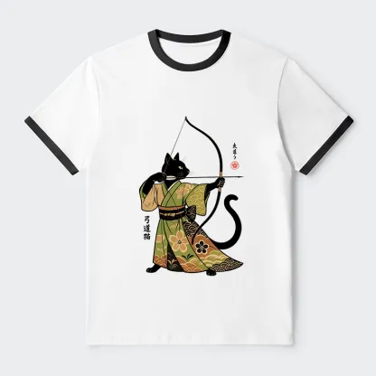 Tokyo-Tiger Japan Cat Archery Contrast Trim T-Shirt