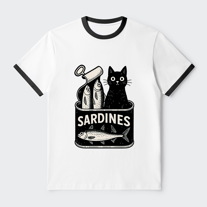 Tokyo-Tiger Cat And Canned Fish Contrast Trim T-Shirt