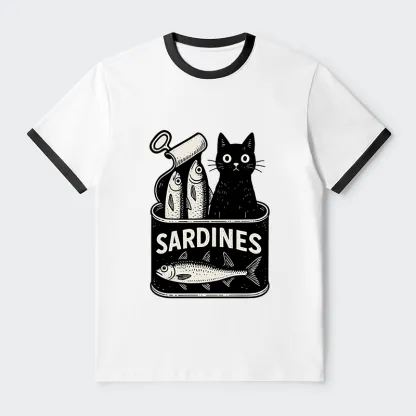 Tokyo-Tiger Cat And Canned Fish Contrast Trim T-Shirt