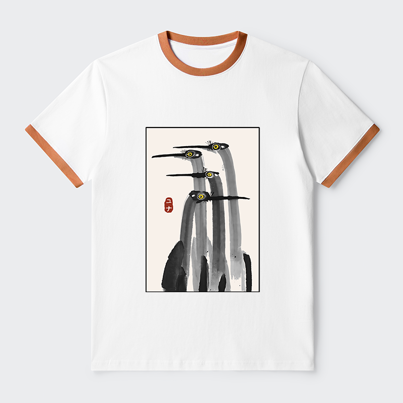 Tokyo-Tiger Japanese Crane Poster Contrast Trim T-Shirt