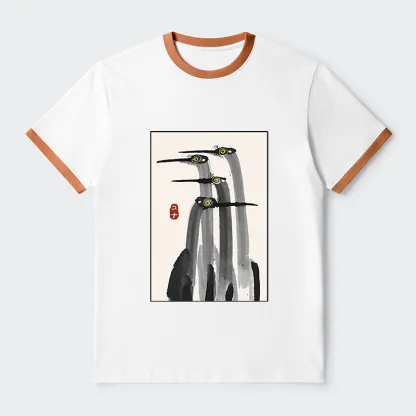 Tokyo-Tiger Japanese Crane Poster Contrast Trim T-Shirt