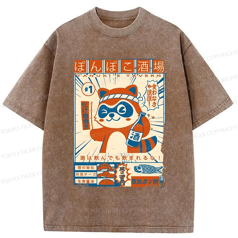 Tokyo-Tiger Japanese Raccoon Pub Washed T-Shirt