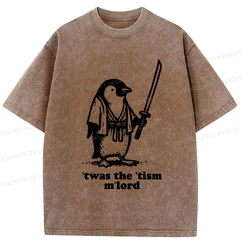 Tokyo-Tiger Focused Penguin Samurai Washed T-Shirt