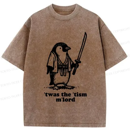 Tokyo-Tiger Focused Penguin Samurai Washed T-Shirt