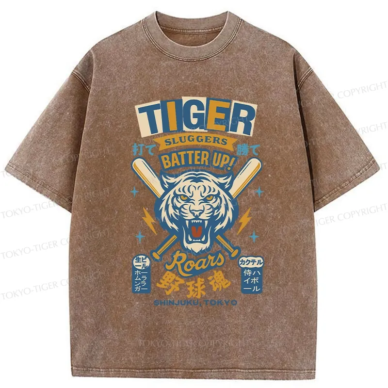 Tokyo-Tiger Retro Tiger Baseball Spirit Washed T-Shirt