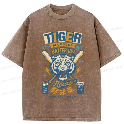 Tokyo-Tiger Retro Tiger Baseball Spirit Washed T-Shirt