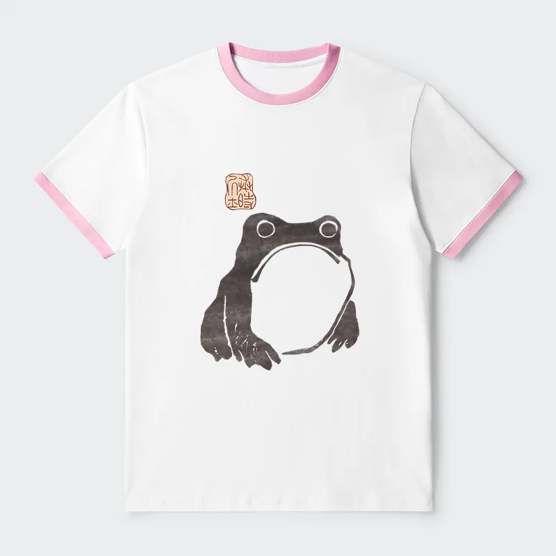 Tokyo-Tiger Matsumoto Hoji Woodblock Print Frog Contrast Trim T-Shirt