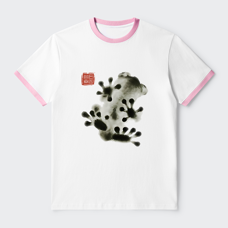 Tokyo-Tiger Ink Painting Frog Contrast Trim T-Shirt