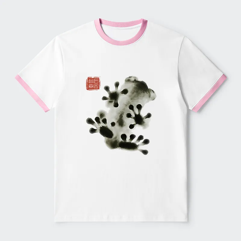 Tokyo-Tiger Ink Painting Frog Contrast Trim T-Shirt