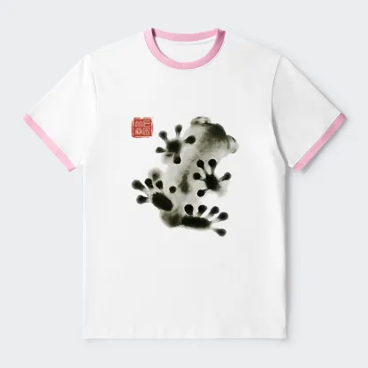 Tokyo-Tiger Ink Painting Frog Contrast Trim T-Shirt