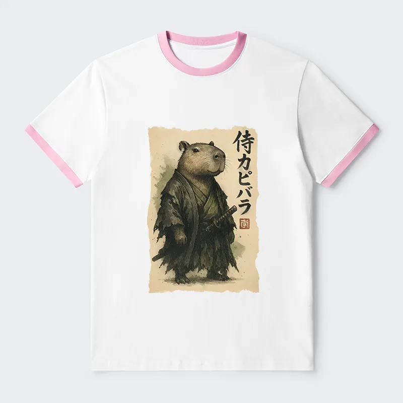 Tokyo-Tiger Capybara Samurai Contrast Trim T-Shirt