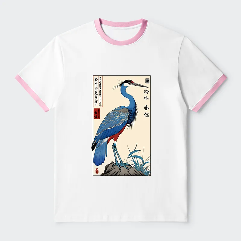 Tokyo-Tiger Colorful Crane Contrast Trim T-Shirt