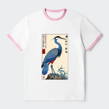 Tokyo-Tiger Colorful Crane Contrast Trim T-Shirt
