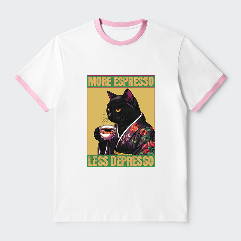 Tokyo-Tiger More Caffeine Less Depression Contrast Trim T-Shirt