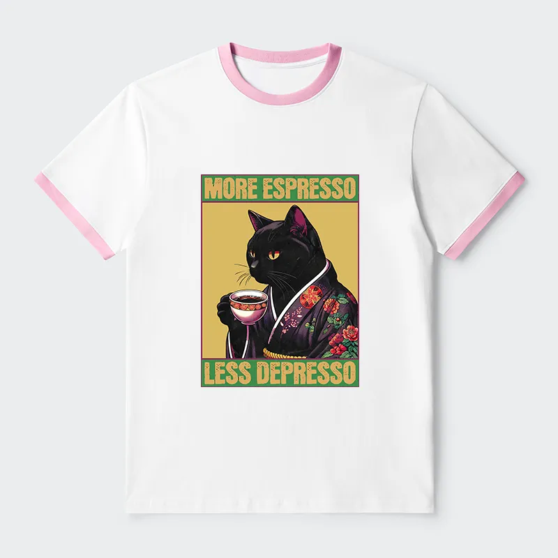 Tokyo-Tiger More Caffeine Less Depression Contrast Trim T-Shirt