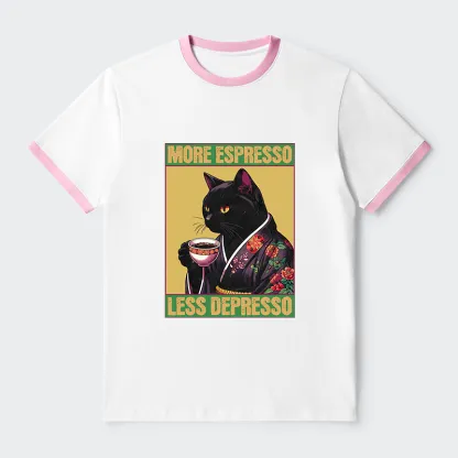 Tokyo-Tiger More Caffeine Less Depression Contrast Trim T-Shirt