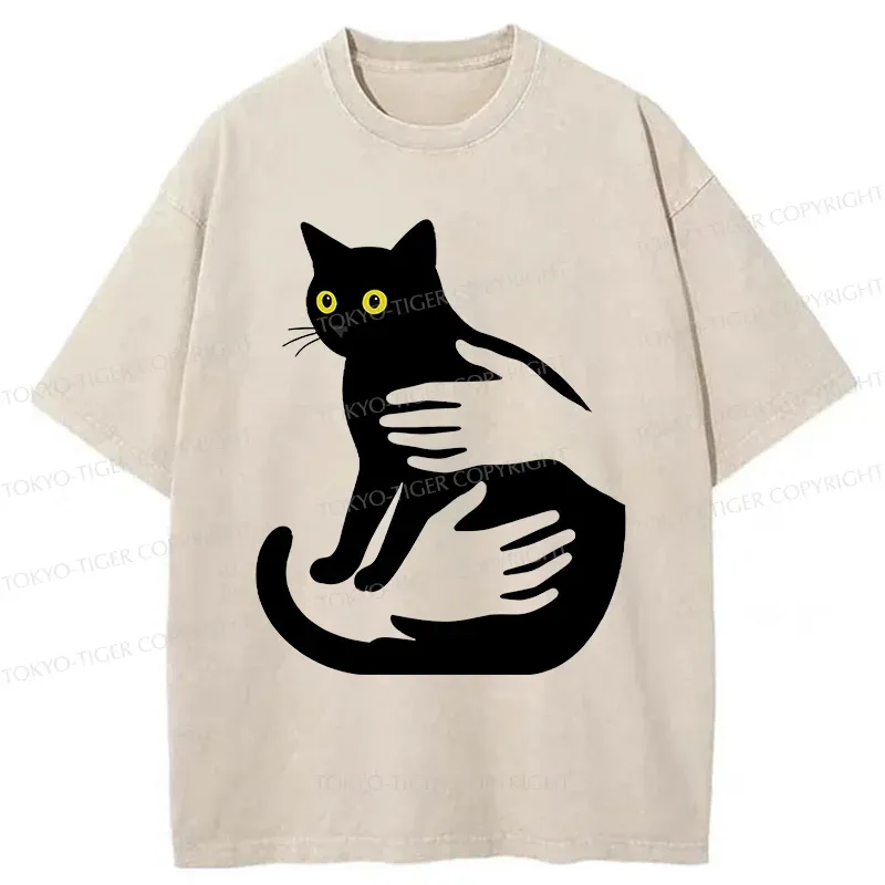 Tokyo-Tiger Hug A Black Cat Washed T-Shirt