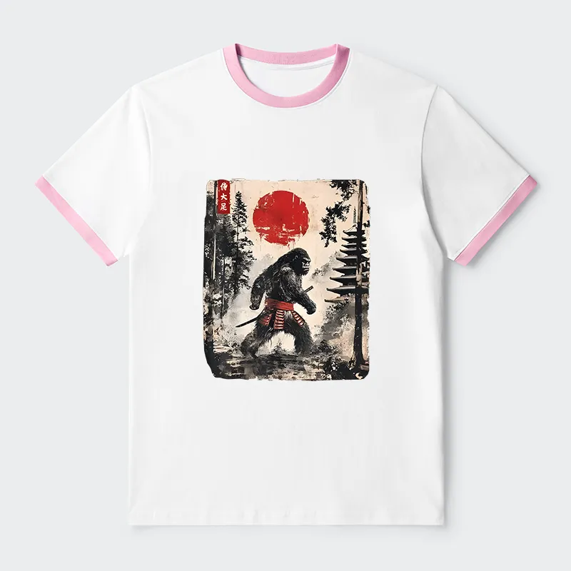 Tokyo-Tiger Japanese Samurai Bigfoot Contrast Trim T-Shirt