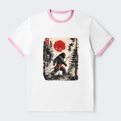 Tokyo-Tiger Japanese Samurai Bigfoot Contrast Trim T-Shirt