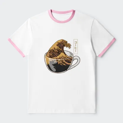 Tokyo-Tiger Coffee Wave Contrast Trim T-Shirt