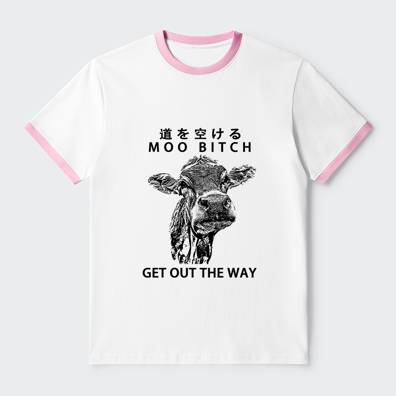 Tokyo-Tiger Funny Cow Contrast Trim T-Shirt